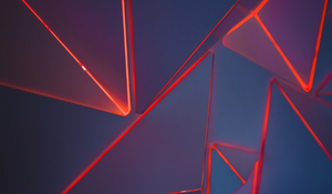 blue and red glassy shapes hero image