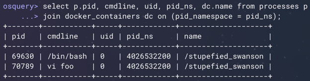 System tables with container-related columns.