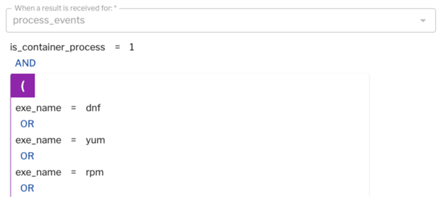 A detection rule based on process events when someone runs a package manager inside of a container.