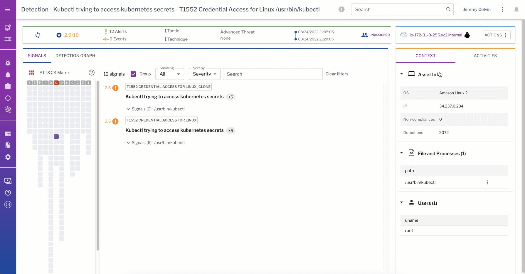 Kubernetes threat detection