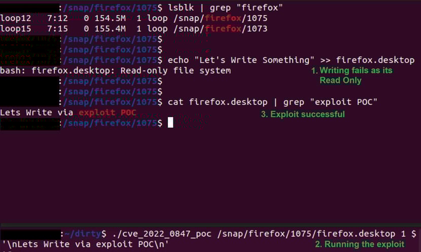 POC tested on read-only filesystem showing the file was successfully modified