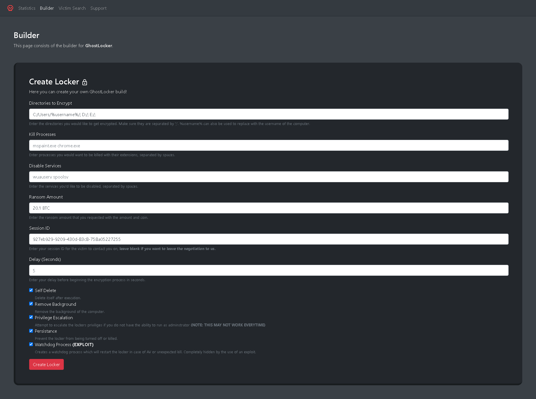 Figure 6 – Web panel of ransom builder