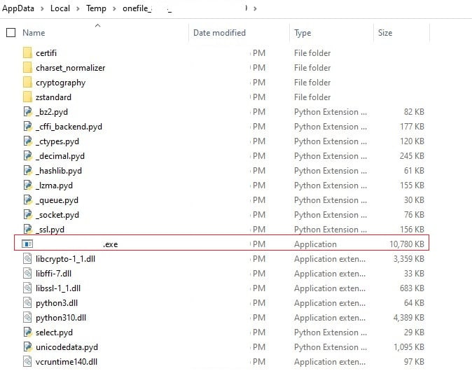 Figure 8 – Dropped files in %temp% folder