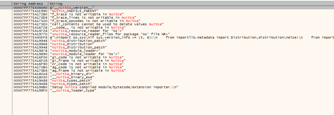 Figure 9 – Nuitka compiler strings in stage 2