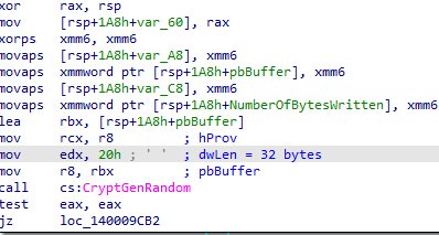 Cyclops ransomware / stealer random number generation in Windows