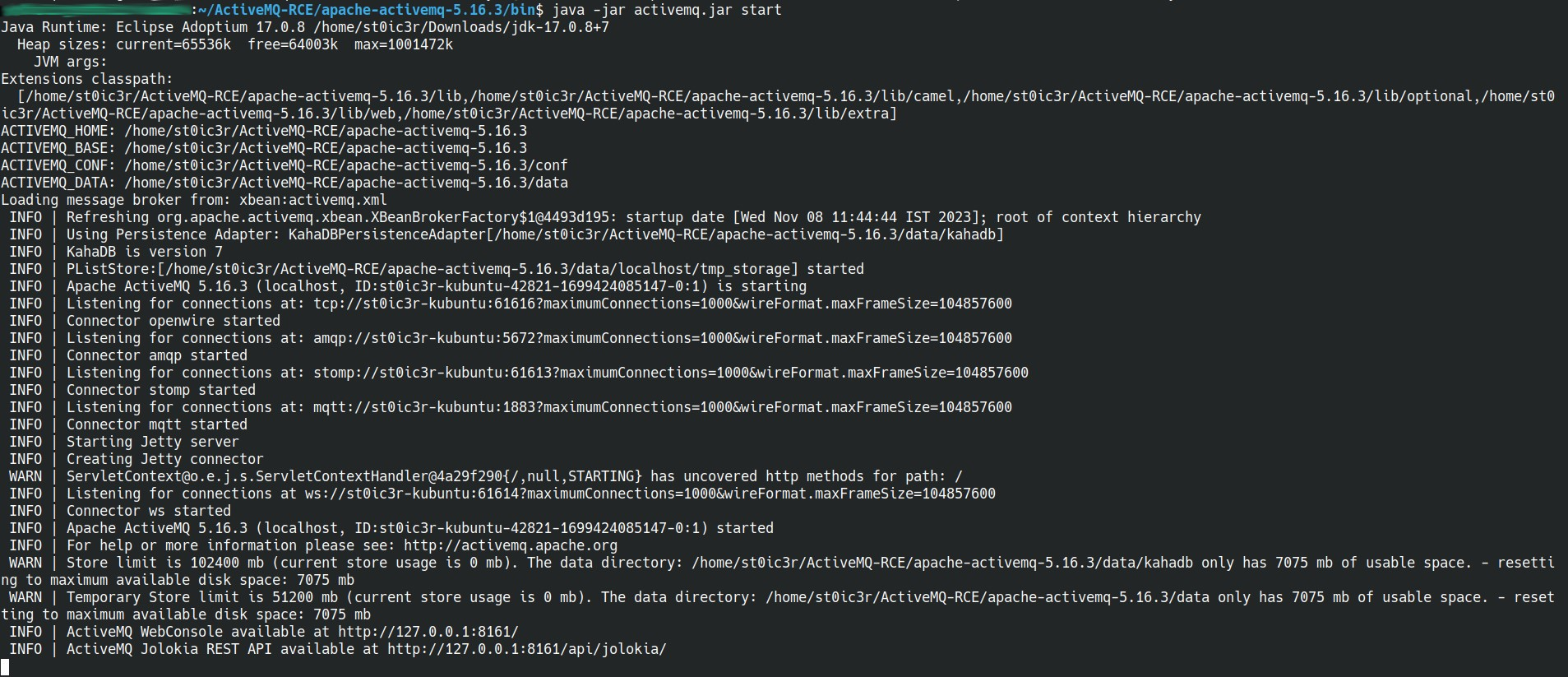 Figure 2 - Execution of activemq.jar on Victim Machine