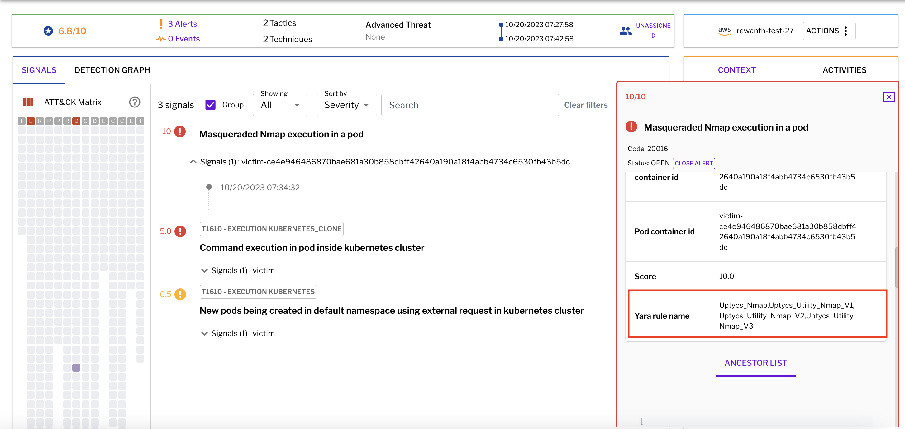 Figure 4 - YARA rule scan being performed to discover masqueraded nmap execution