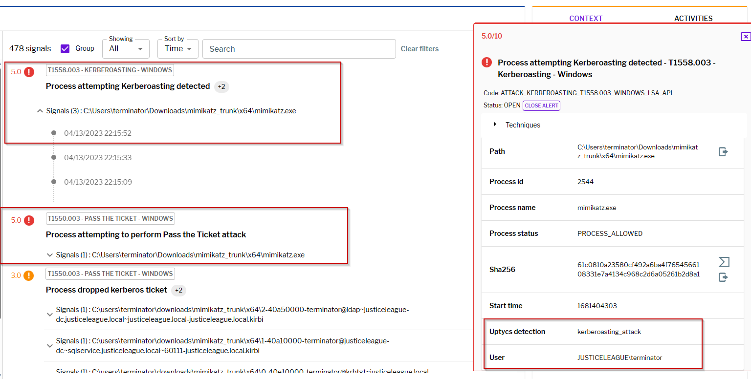 Figure 6 Uptycs Detection of Kerberos and Pass the Ticket Attack
