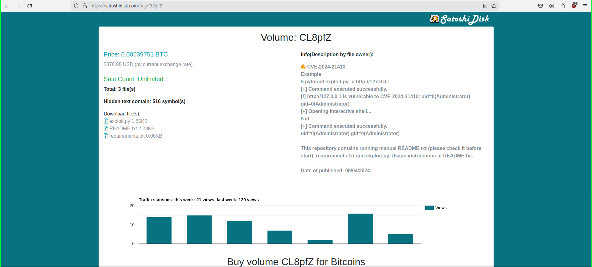 Exploit files of different CVEs for sale that have the same name and size