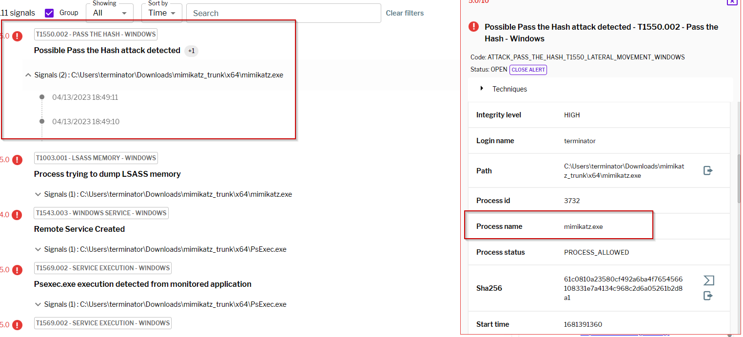 Figure 7 Uptycs Detection of Pass the Hash Attack