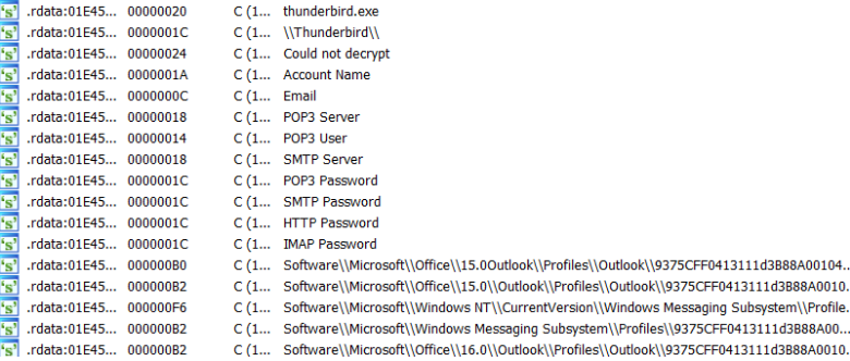 RAT stealing passwords from email clients.