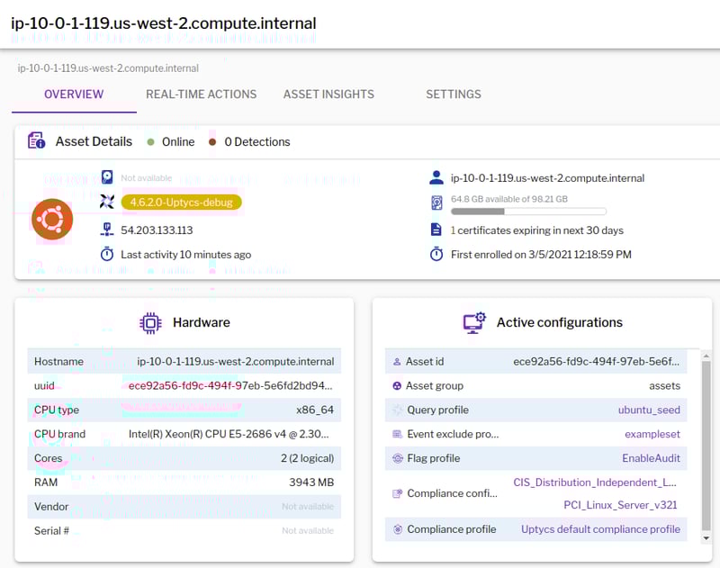 Once the ECS Fargate task is active, each task will show up as an asset in Uptycs.