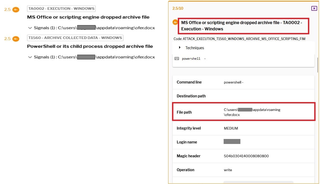 Figure 23–Uptycs alert: Dropped doc fil