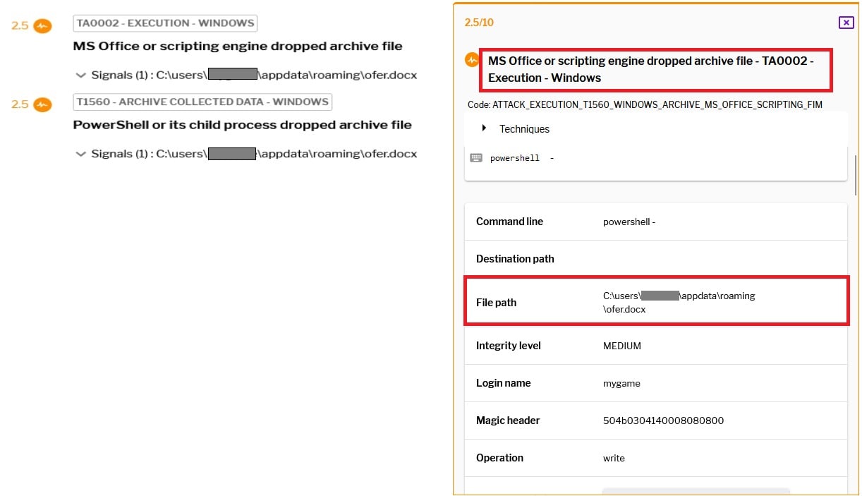 Figure 23–Uptycs alert: Dropped doc file