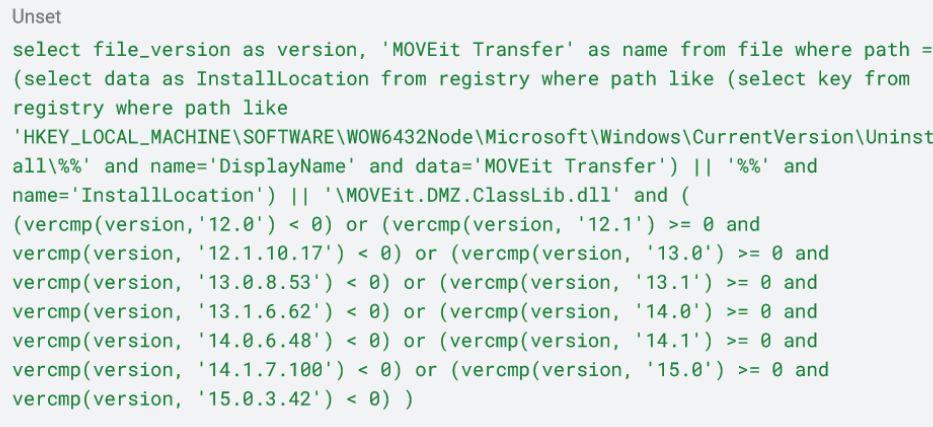 Query to determine vulnerable MOVEit software, CLOP, Cl0p