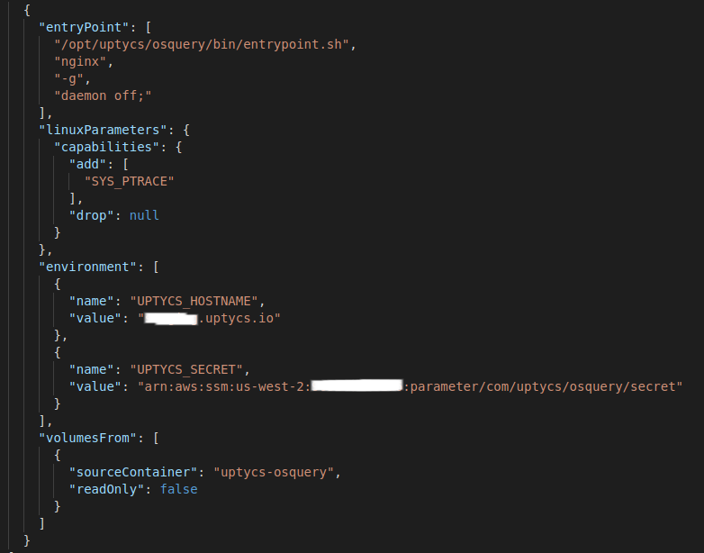 Modifications in containerDefinitions.