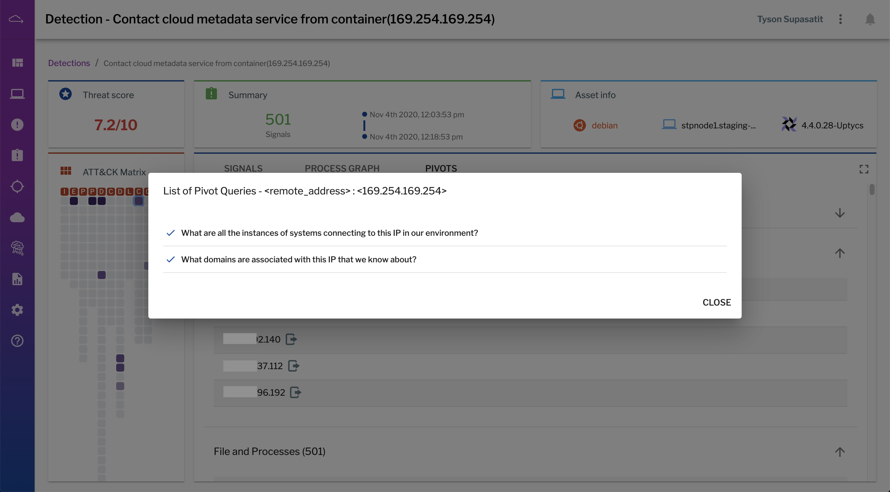 Uptycs includes pre-built pivot queries.