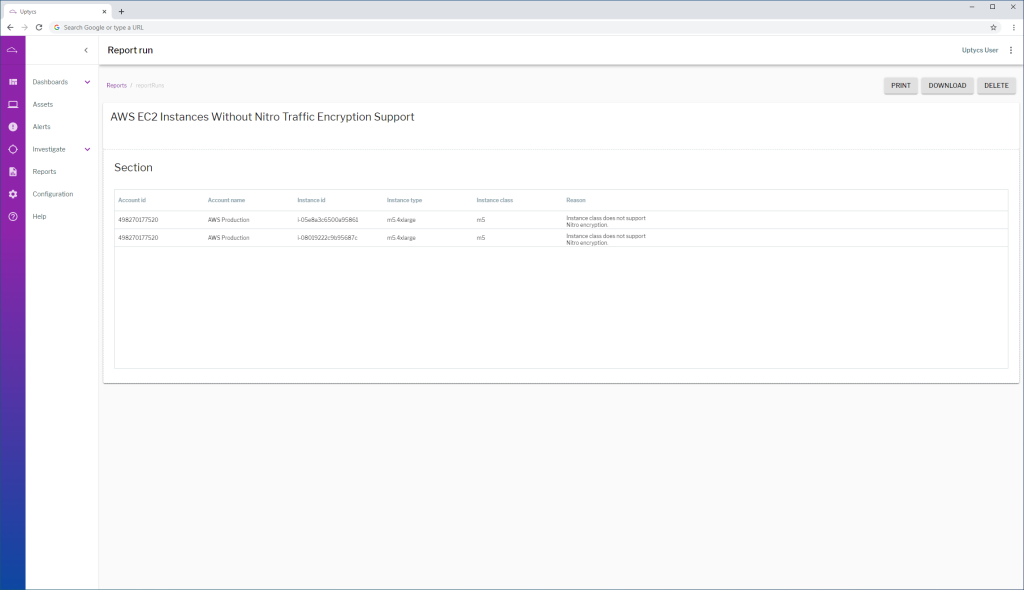 Scheduled report for AWS EC2 Instances without Nitro Traffic Encryption Support