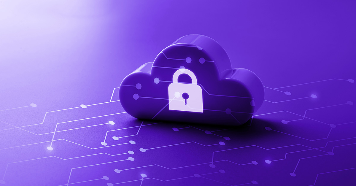 a 3 dimensional cloud network icon with a lock superimposed on i