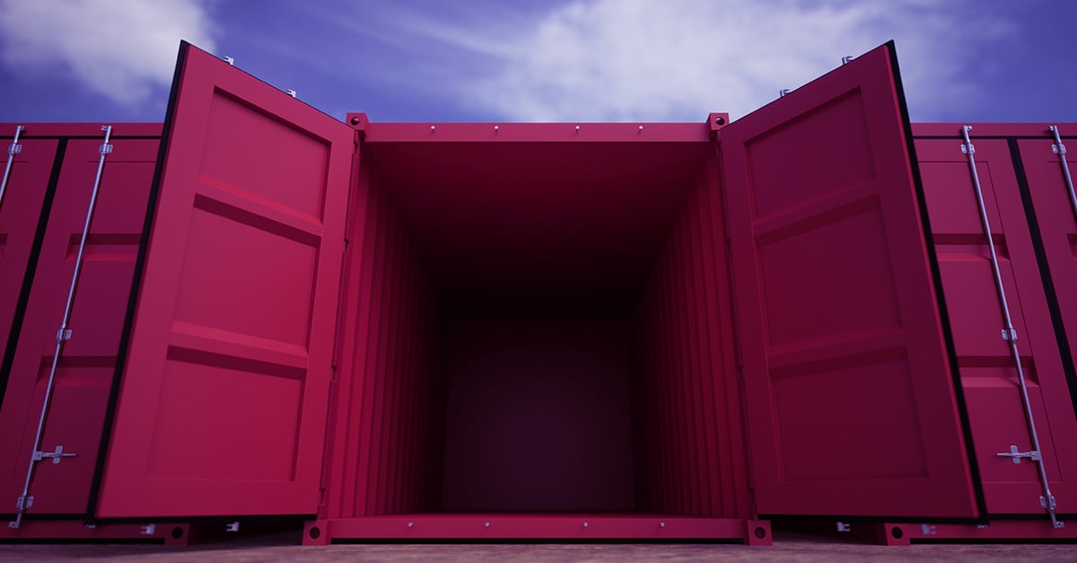 an open shipping container representing vulnerable container runtime environments BuildKit and runC
